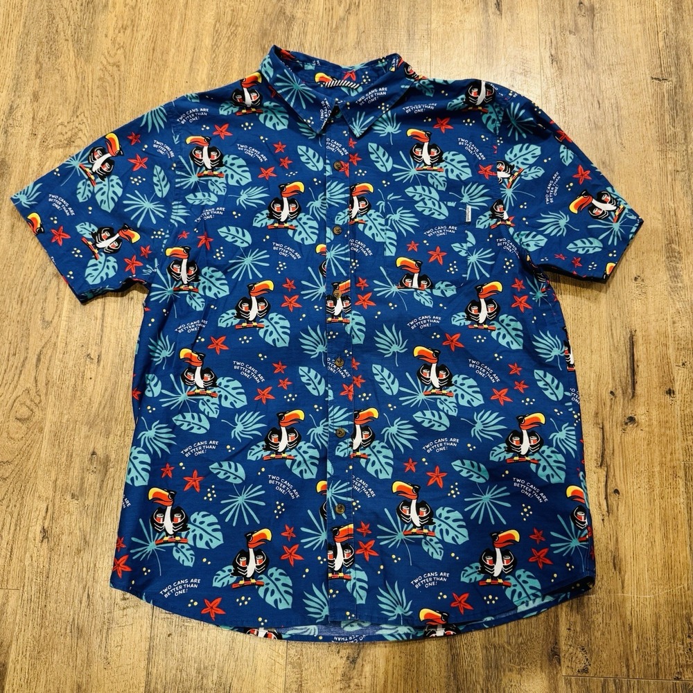 Party Pants Toucan Two Cans Are Better Hawaiian Shirt Beer Camp XL